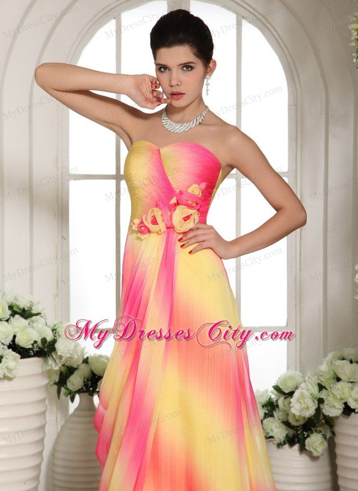Multi-color Sweetheart Flower Maxi Celebrity Dresses With Train