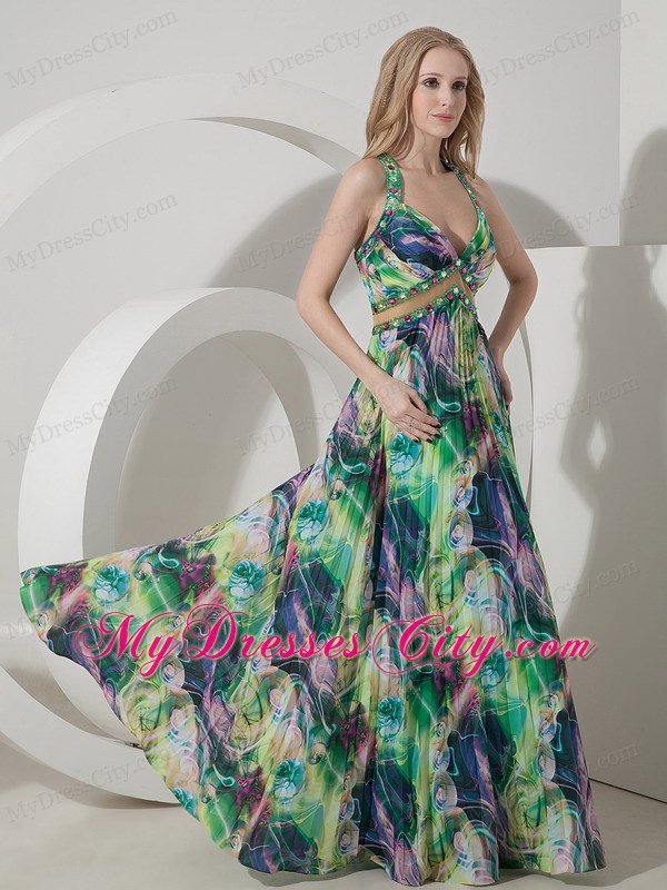 Perfect Colorful Empire Straps Printing Beaded Maternity Dress