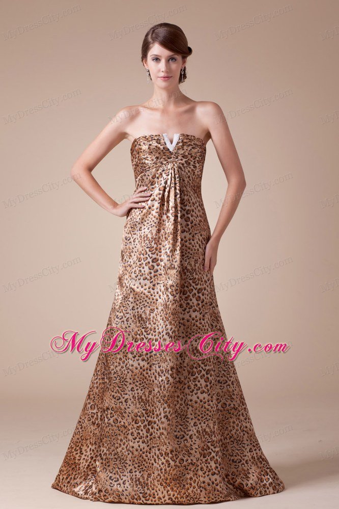 2013 Stylish Strapless Empire Beading Leopard Maxi Celebrity Dress