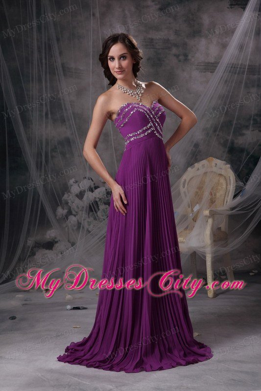 Exquisite Purple Chiffon Beading and Pleats Empire Prom Dress