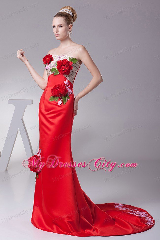 Custom Made Prom Dress with Hand Made Flowers and Appliques