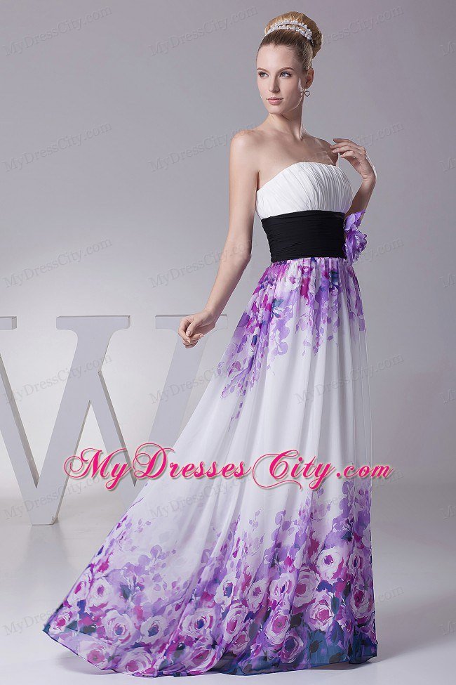 Flowery Printing Prom Dress With Hand Made Flowers and Ruching