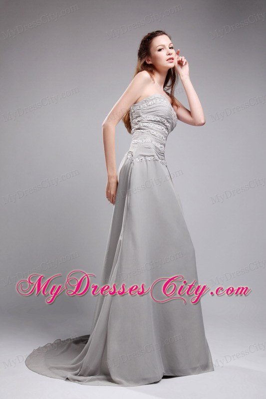 Appliques Sweetheart Layered Prom Dresses Grey Brush Train