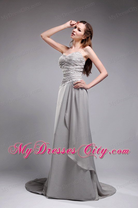 Appliques Sweetheart Layered Prom Dresses Grey Brush Train