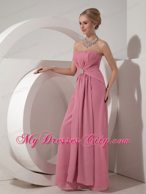 Pretty Rose Pink Beading Prom Dress Chiffon for Formal Evening