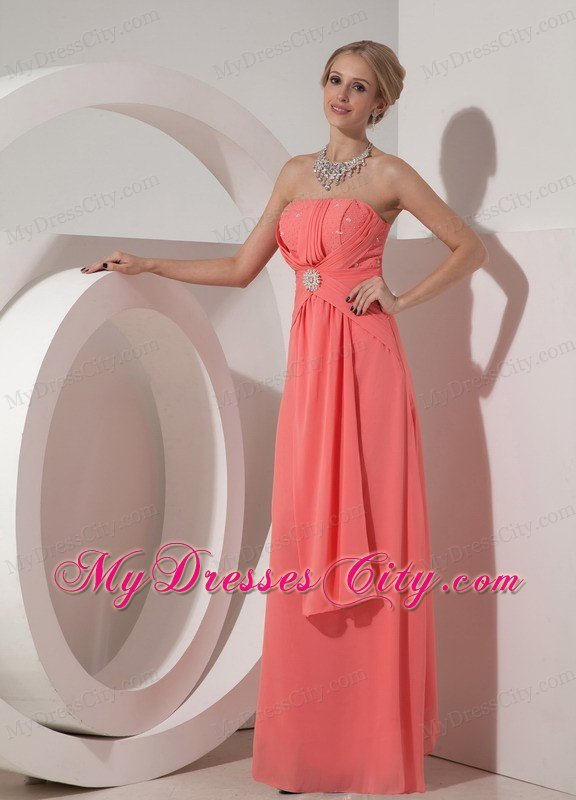 2013 Beaded Chiffon Prom Dress Watermelon Red with Back Out