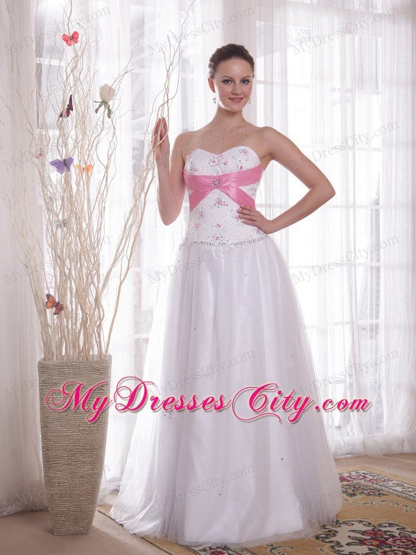 Beaded Lace Back Sweetheart White Prom Dress for Evening
