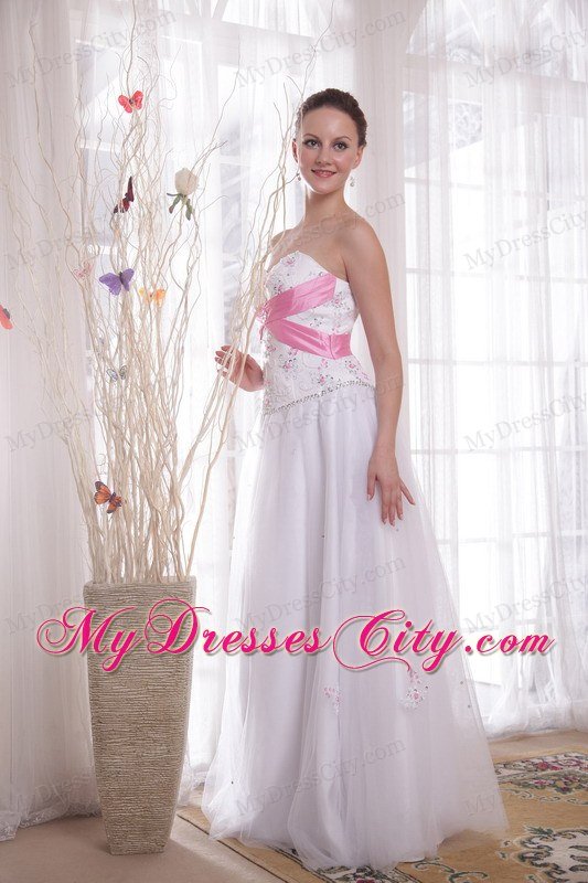 Beaded Lace Back Sweetheart White Prom Dress for Evening
