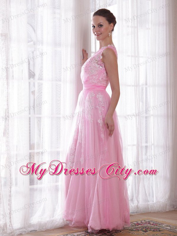 Embroidery Rhinestones Prom Evening Dress Pink One Shoulder