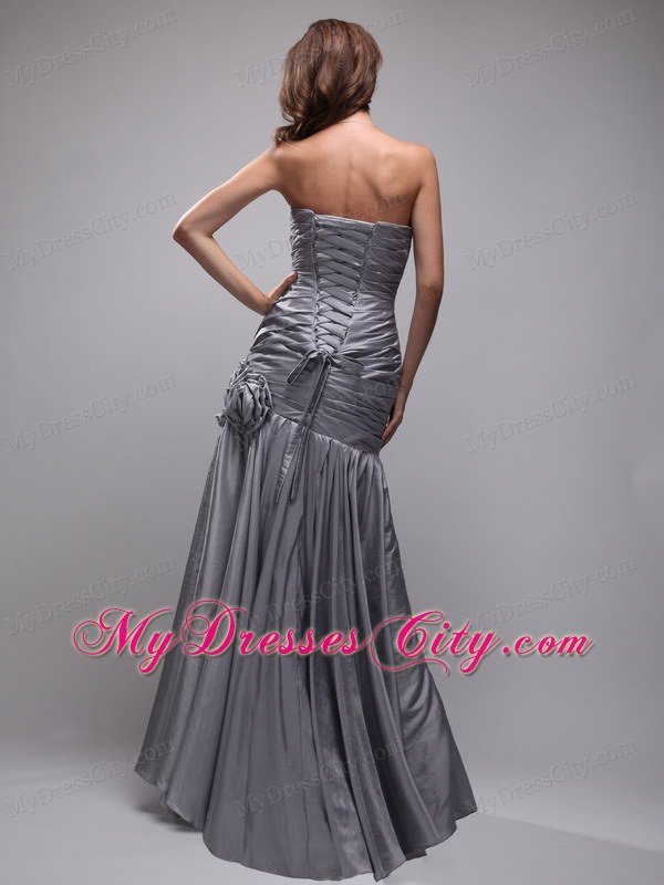 Hand Flowers Gray Mermaid Prom Evening Dress with Corset Back