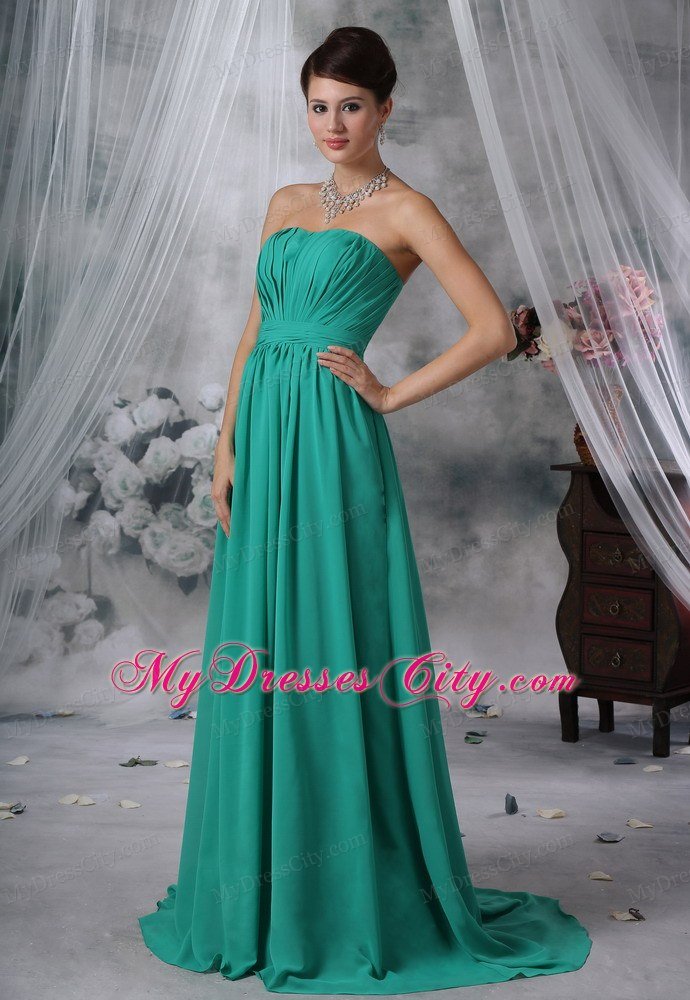 Ruched Brush Train Turquoise Plus Size Prom Dress 2013 Chiffon