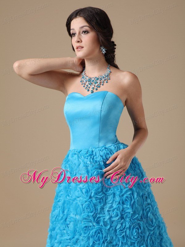 Rolling Flower Teal Prom Dress Sweetheart with Zipper Up Back