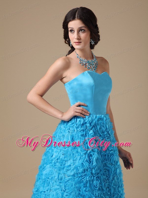 Rolling Flower Teal Prom Dress Sweetheart with Zipper Up Back