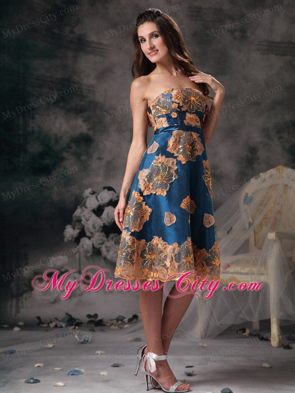Colorful Appliques Prom Dress Knee-length with the Back Out