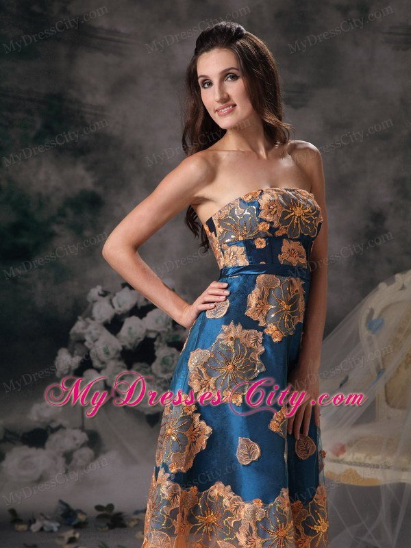 Colorful Appliques Prom Dress Knee-length with the Back Out