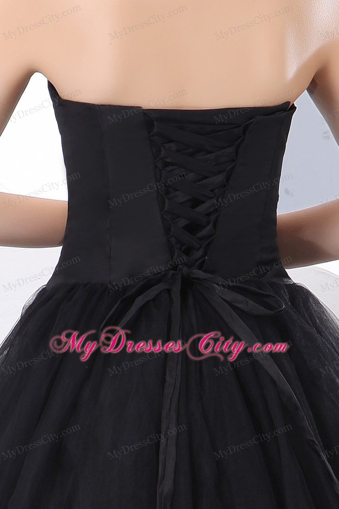 Black Tulle Floor-length A-line Strapless Junior Prom Dress