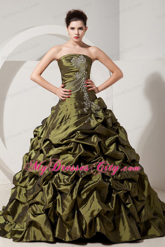 Pretty Olive Green A-line Pick-ups Prom Dress with Jacket