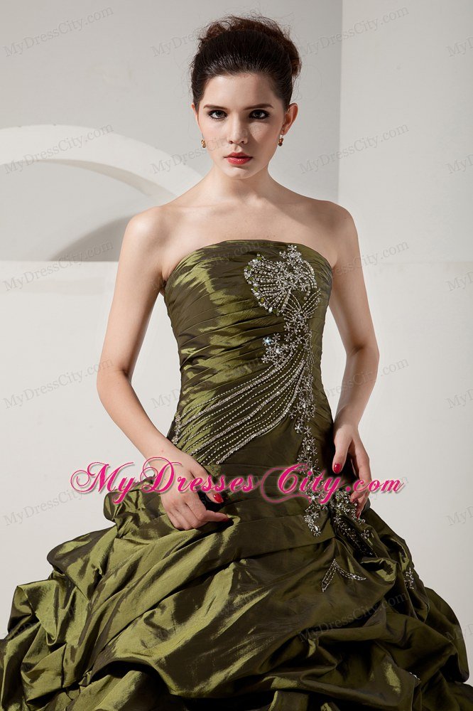 Pretty Olive Green A-line Pick-ups Prom Dress with Jacket