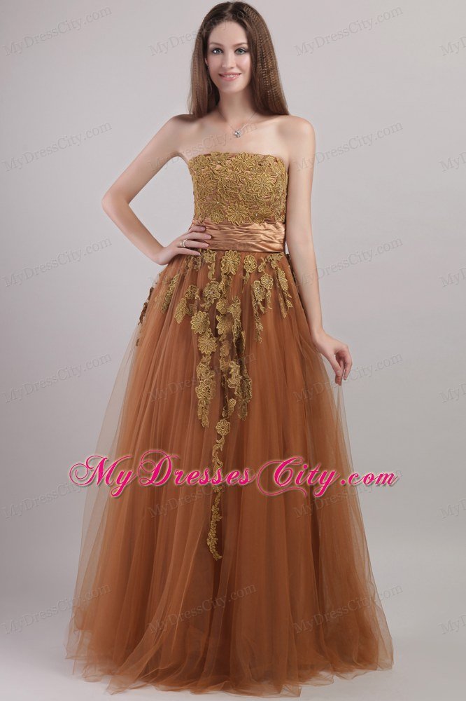 Empire Strapless Appliques Rust Red Prom Dress Floor-length Tulle