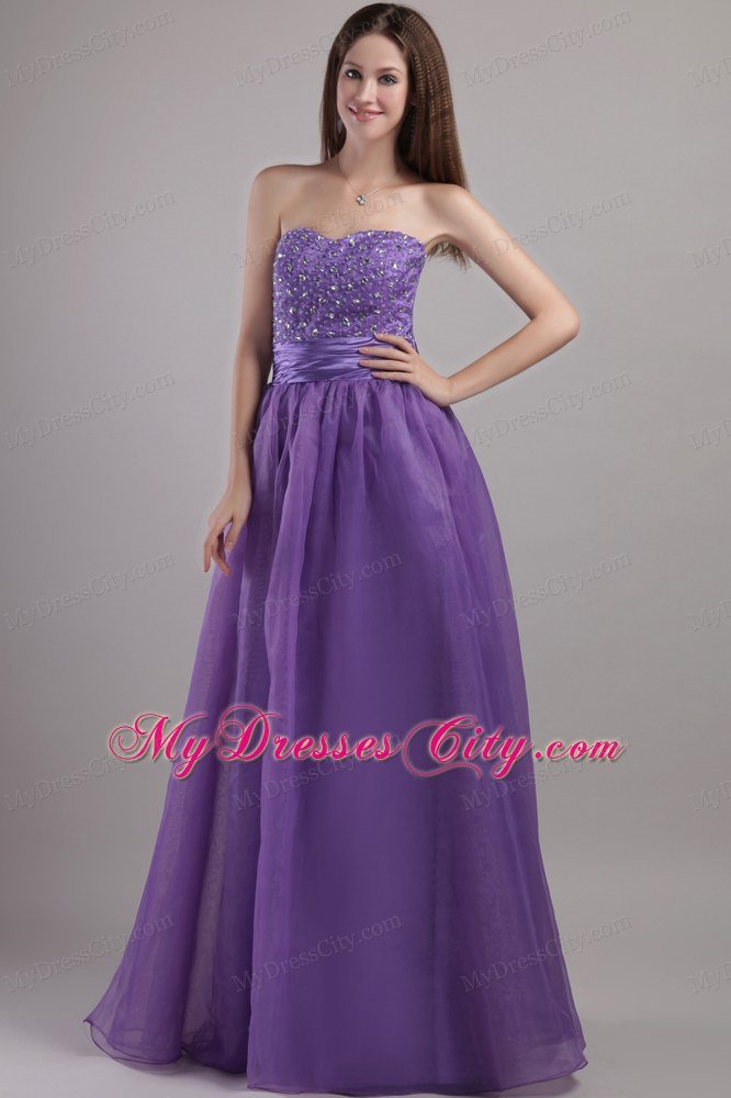 Purple Empire Sweetheart Long Prom Dress Organza Beading