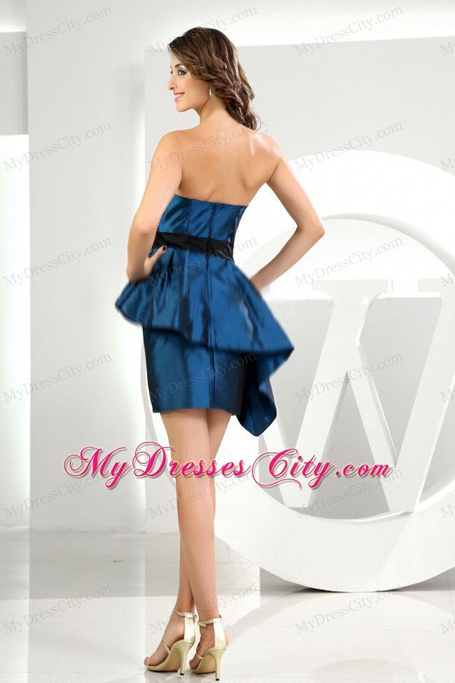 Sweetheart Black Sash Short Prom Dress With Waist-defining Peplums