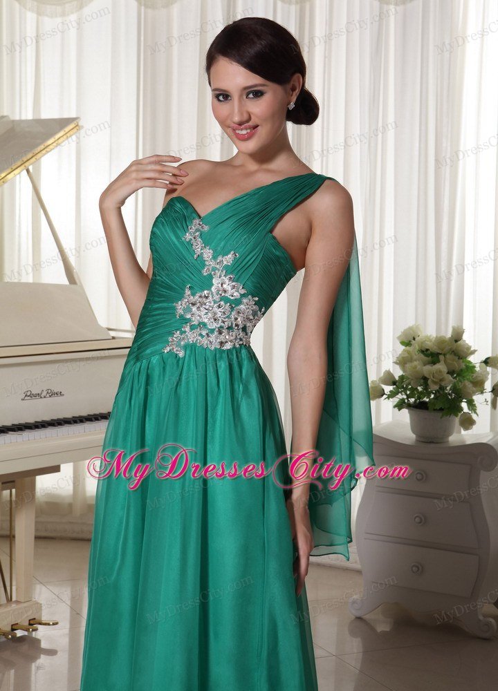 Turquoise One Shoulder Ruched Prom Dress with Side Zipper