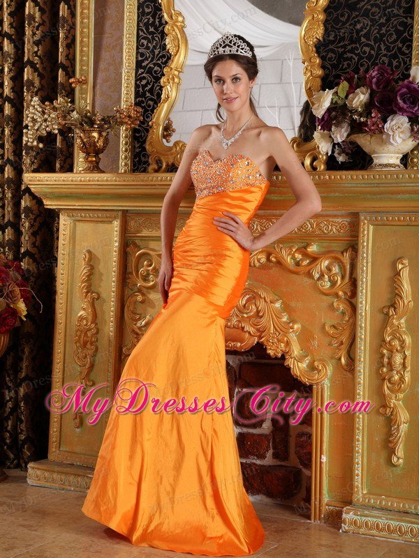 Orange Column Beading Taffeta Prom Dress with Sweetheart