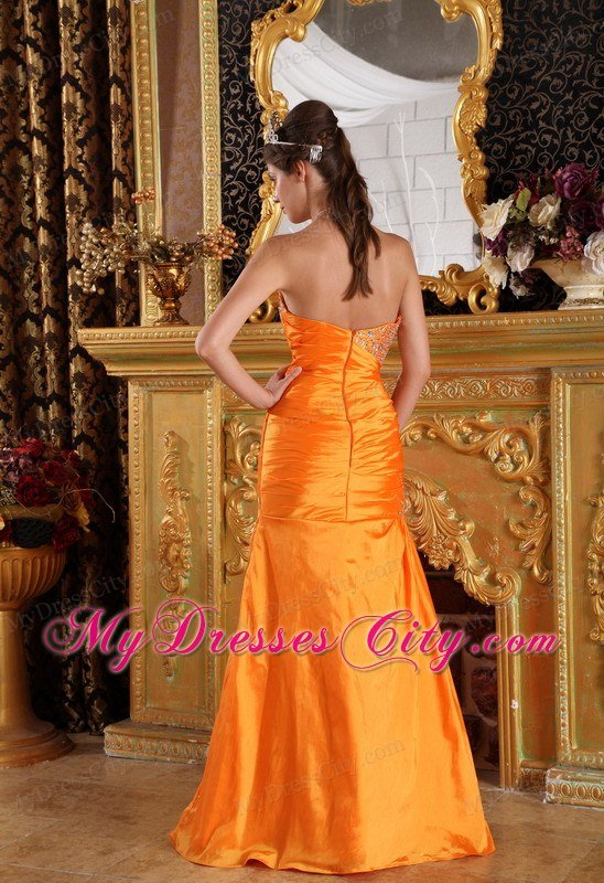 Orange Column Beading Taffeta Prom Dress with Sweetheart