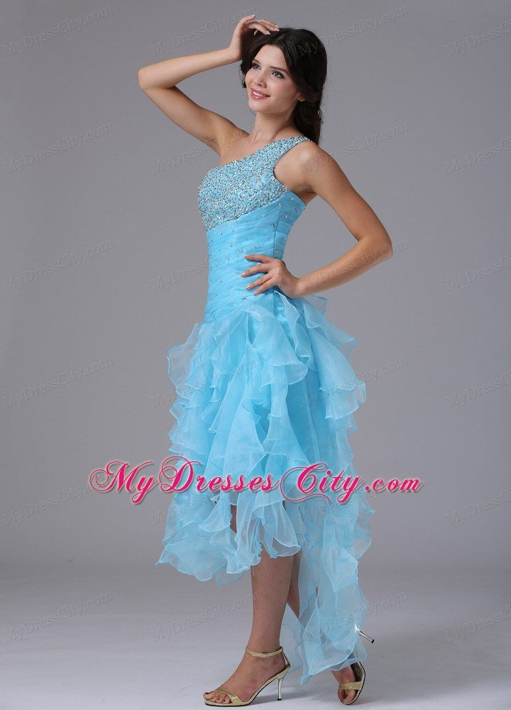 High-low Beading Decorated Bust One Shoulder Prom Dress