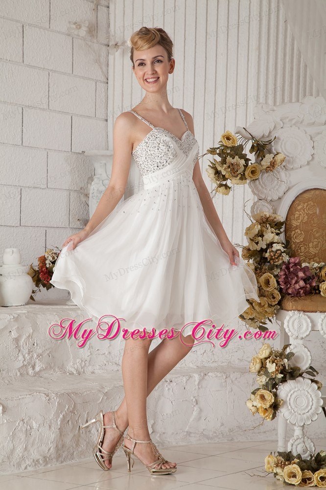 Beading Empire Straps White Short Prom Dress for Girls
