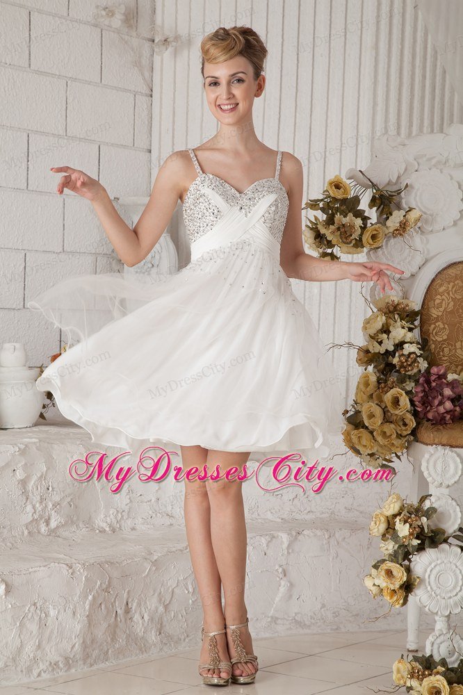 Beading Empire Straps White Short Prom Dress for Girls