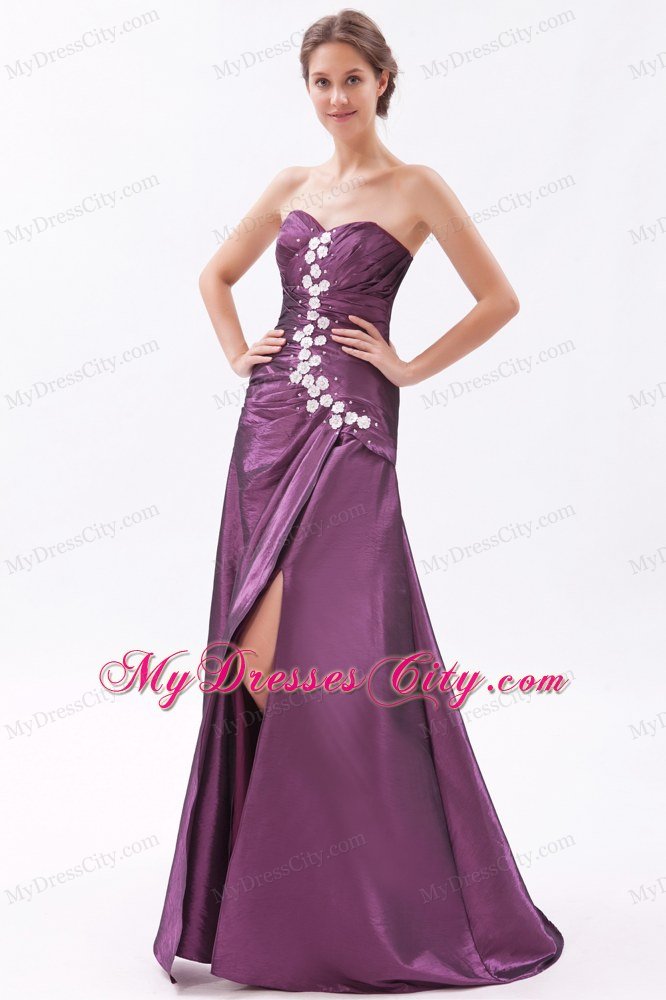 A-line Taffeta Appliques Ruched Dark Purple Prom Dresses 2013