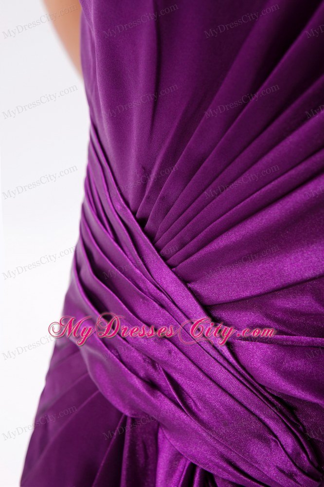 Single Shoulder Column Cutouts Eggplant Purple Prom Dress with Train