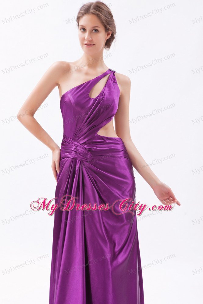 Single Shoulder Column Cutouts Eggplant Purple Prom Dress with Train