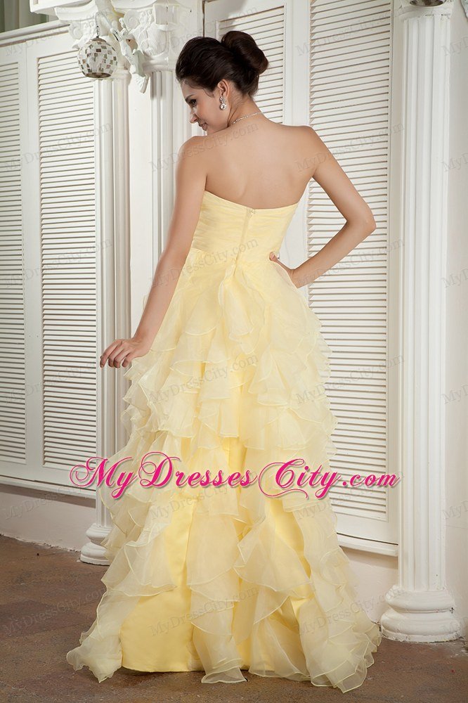 2013 Light Yellow Sweetheart Prom Party Dress with Ruffles