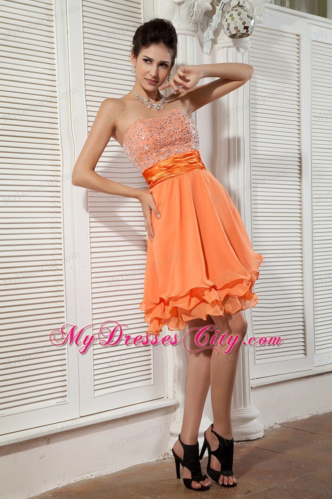 Empire Orange Sweetheart Short Beaded Prom Cocktail Dress