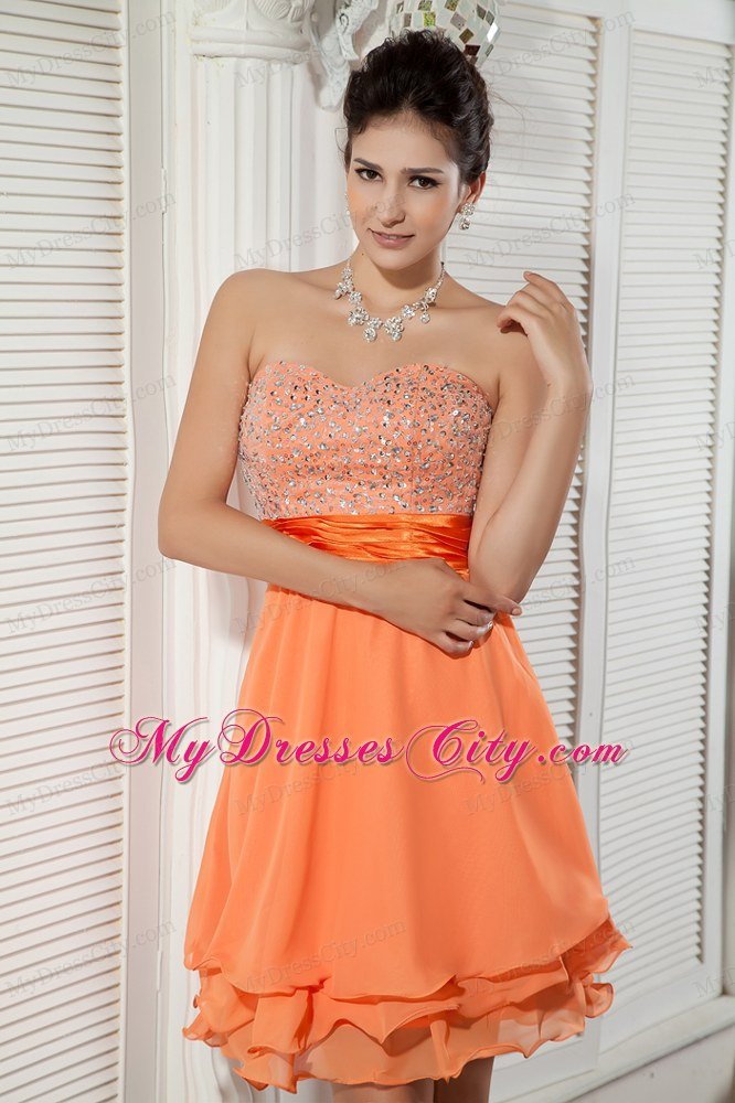 Empire Orange Sweetheart Short Beaded Prom Cocktail Dress