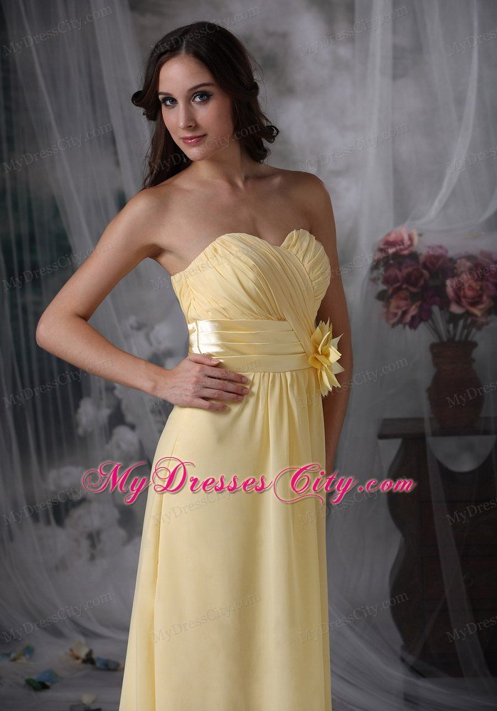 Empire Light Yellow Sweetheart Prom Dresses with Flower