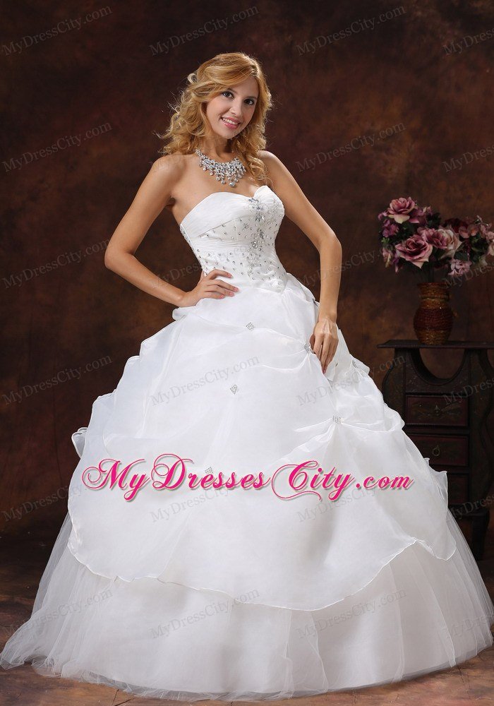 Beaded A-line Sweetheart Floor-length Pick-ups Wedding Dress