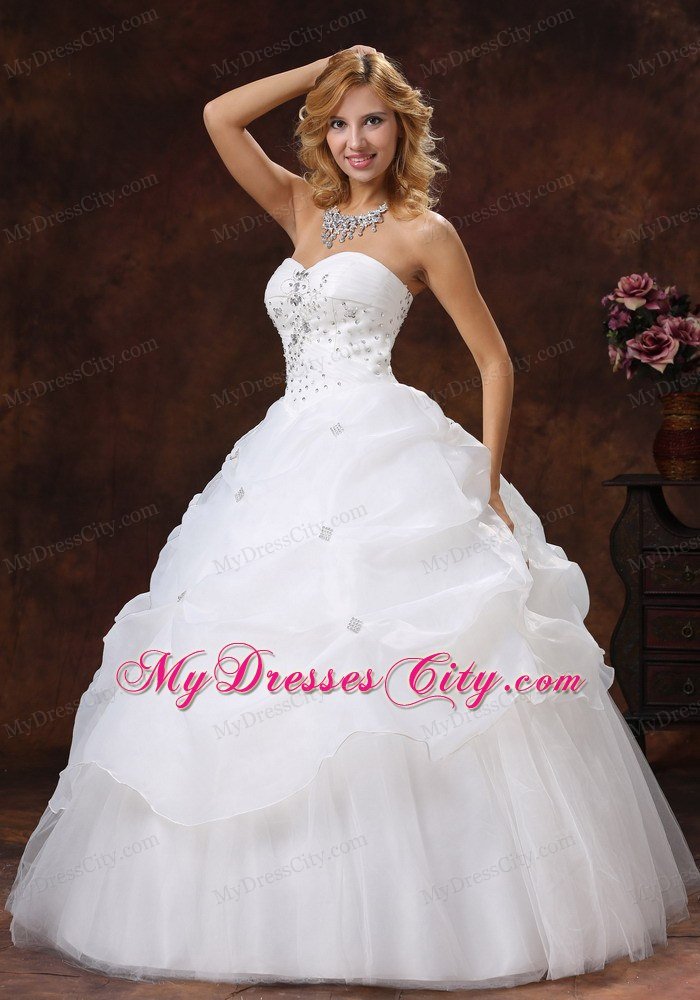 Beaded A-line Sweetheart Floor-length Pick-ups Wedding Dress