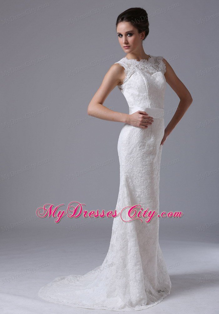Stylish Lace V Back Mermaid Wedding Dress with Claps Handle