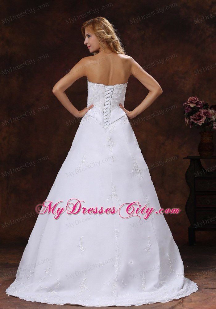 A-line Strapless Embroidery Over Shirt Brush Train Bridal Gown