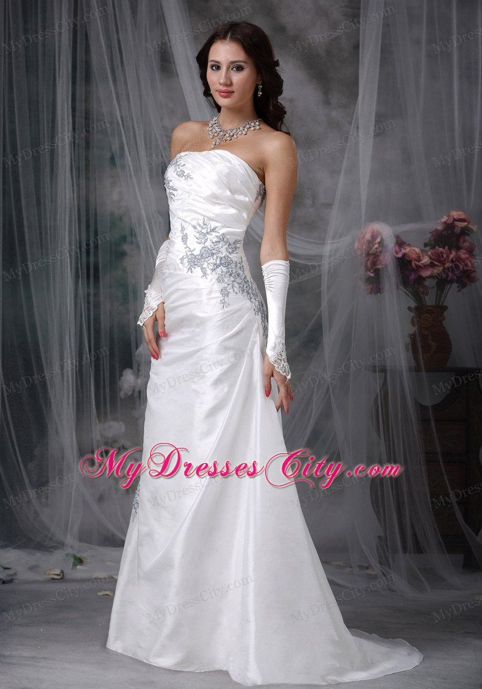 Affordable Brush Train Appliques Wedding Dress with Lace-up