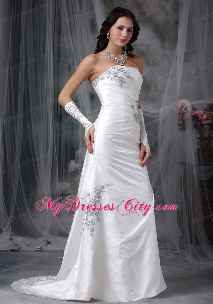 Affordable Brush Train Appliques Wedding Dress with Lace-up
