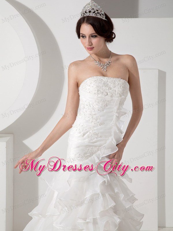 Luxurious Mermaid Brush Train Appliques and Layers Bridal Gown