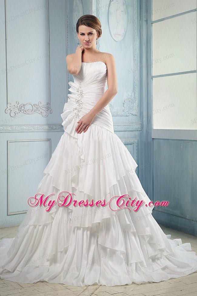 Special Beading Ruffled Layers Court Train A-line Bridal Gown