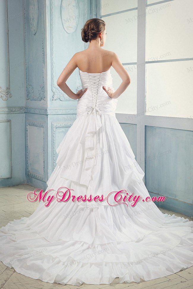 Special Beading Ruffled Layers Court Train A-line Bridal Gown