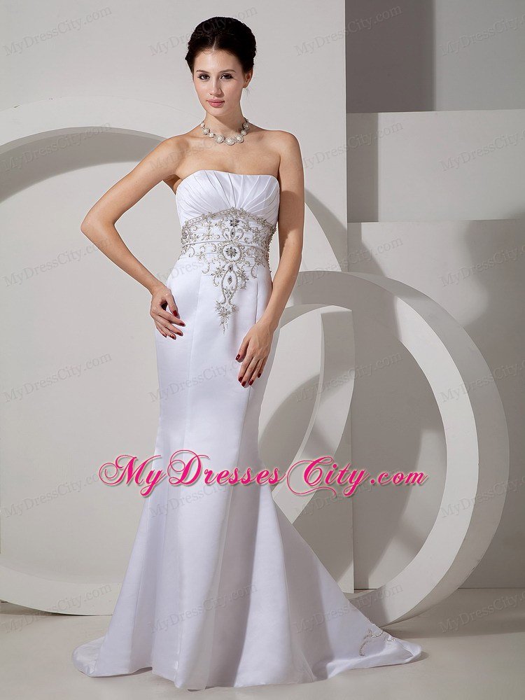 Mermaid Embroidery Decorate Waist and Brush Train Bridal Gown
