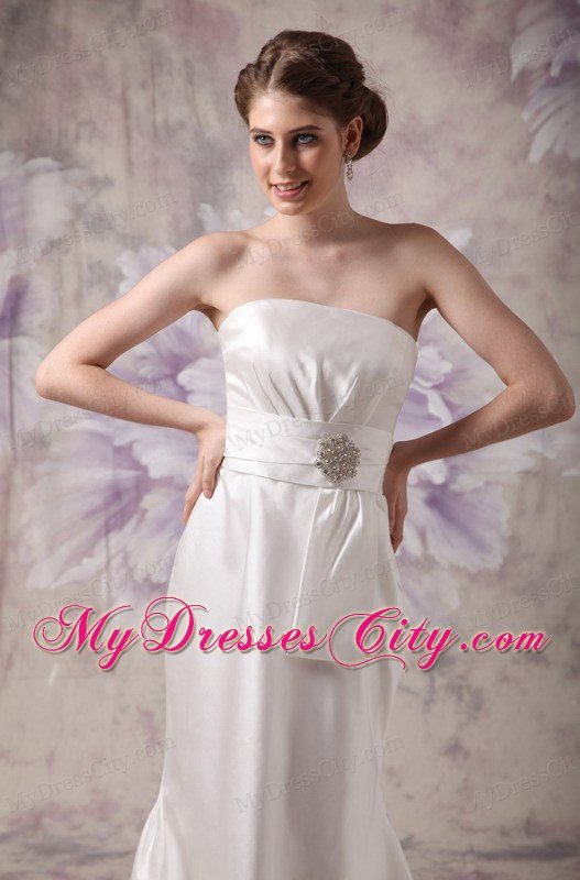 White Column Strapless Floor-length Beaded Wedding Reception Dress