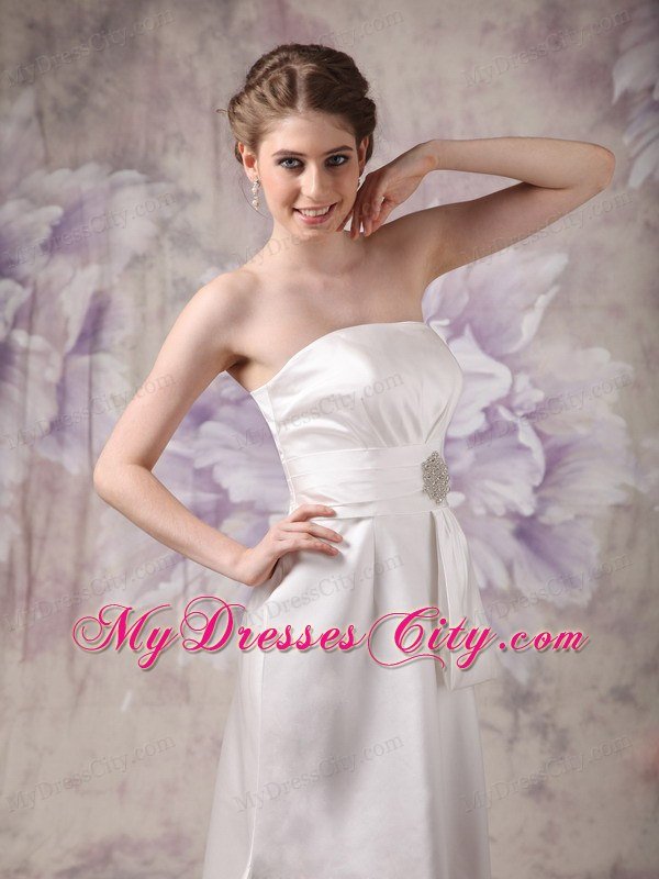 White Column Strapless Floor-length Beaded Wedding Reception Dress